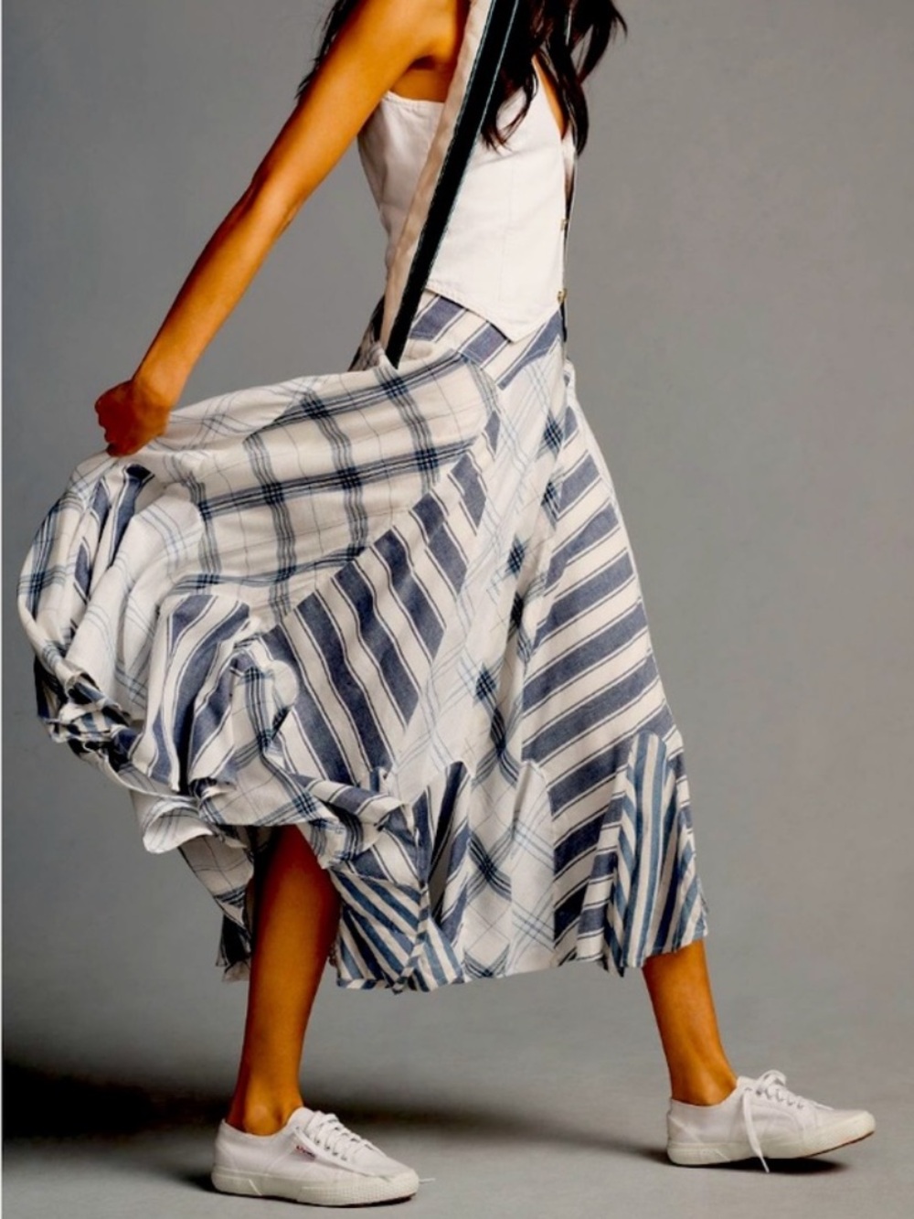 Pilcro Navy and White Striped Maxi Skirt